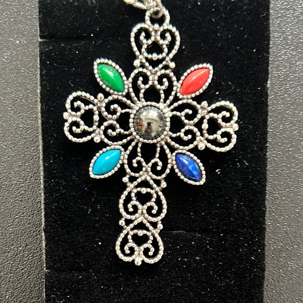 Vintage AVON Elegant Multicolor Cross Pendant Necklace